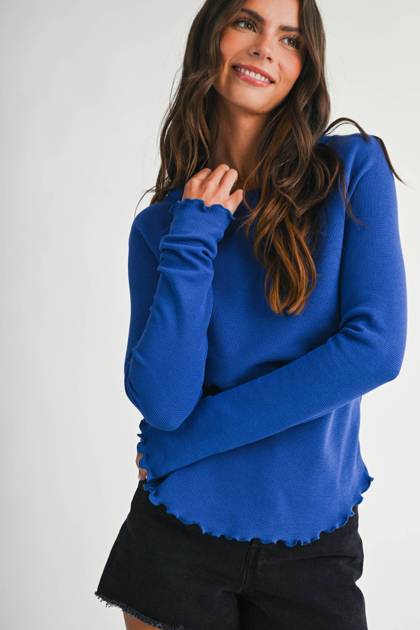 Thermal Knit Lettuce Edge Long Sleeve Top