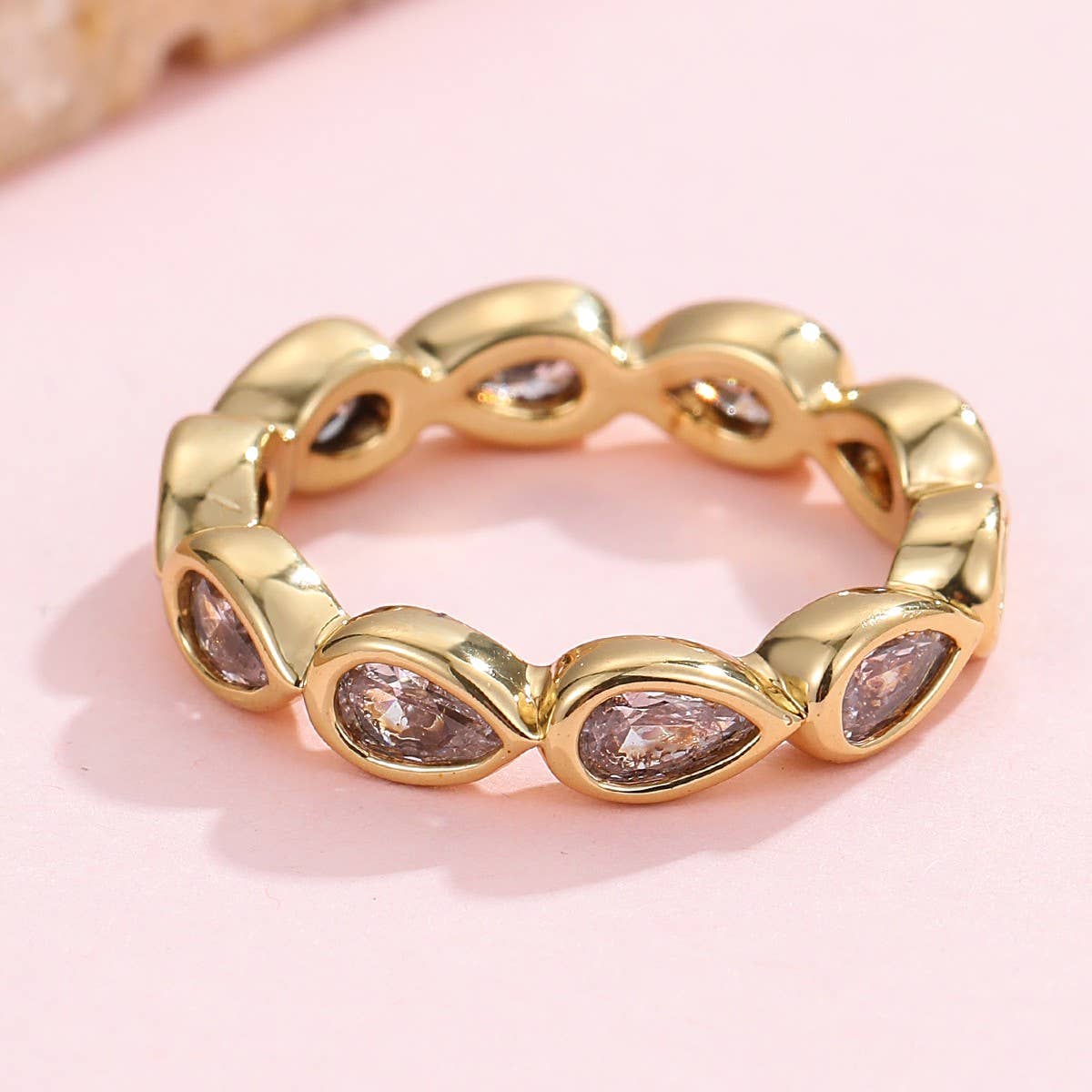 Gold Rhinestone Multi-Shape Eternity Stack Rings