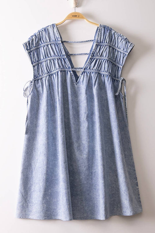 Mineral Washed Chambray Mini Dress