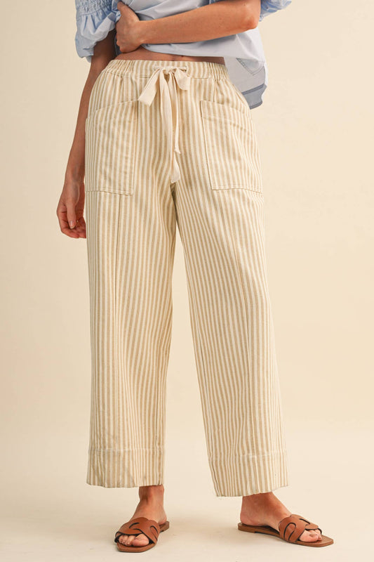 Striped Wide Leg Drawstring Pants