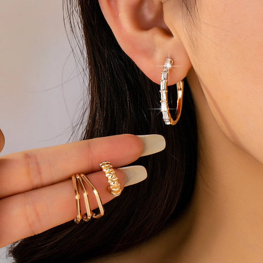 Baguette Stone Hoop, Geo Hoop Trio Earrings