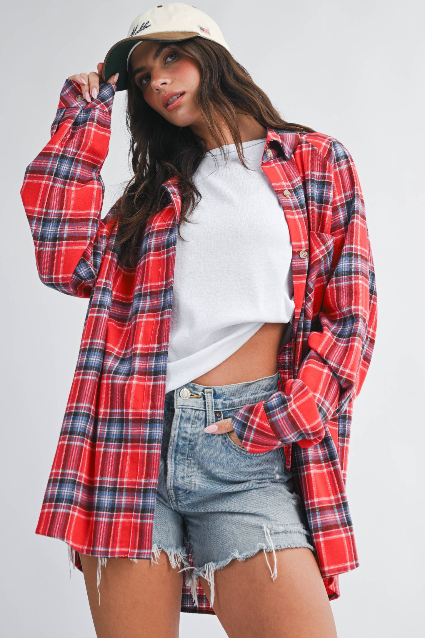 Oversized Plaid Button Down Flannel Shirt