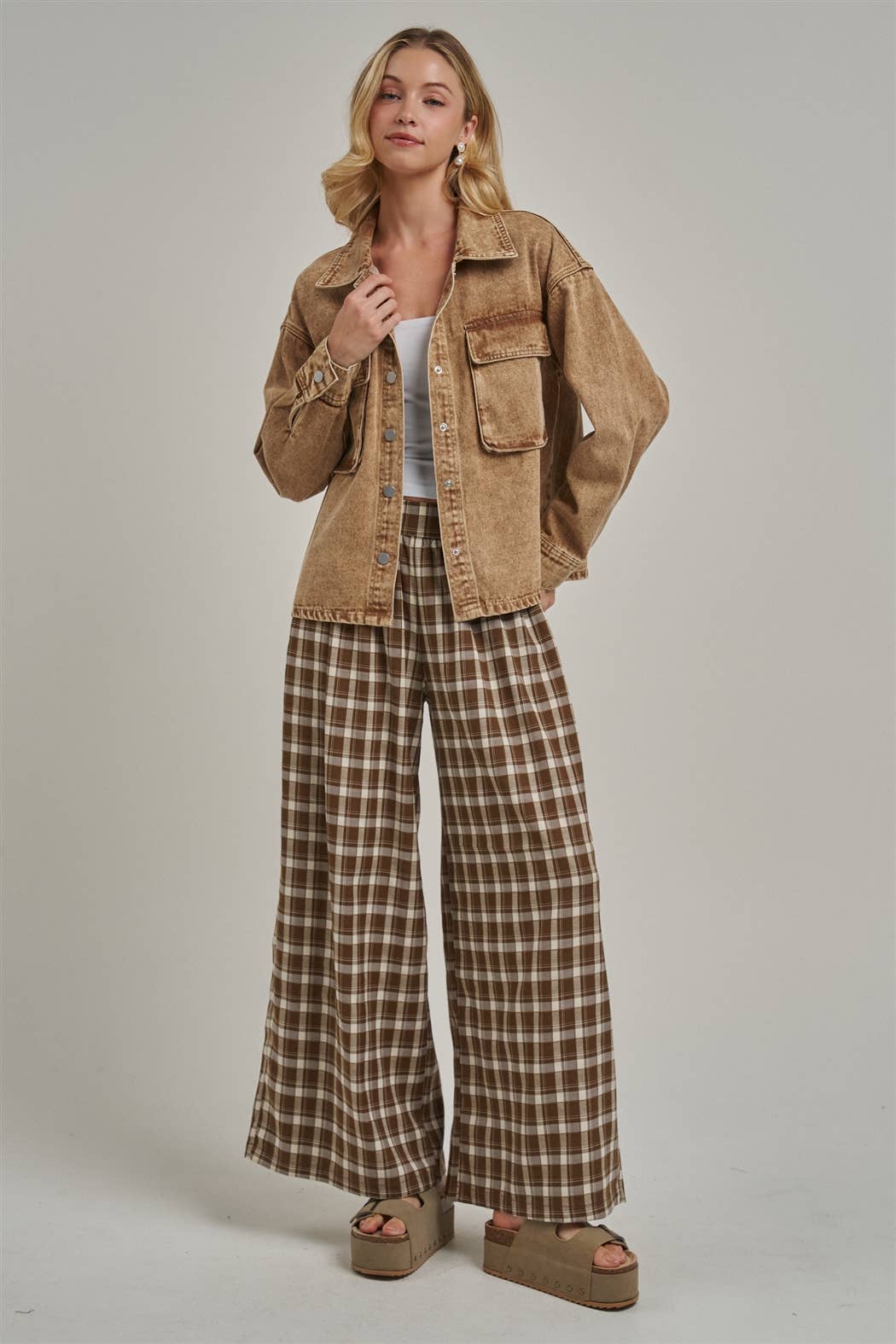 Fall Plaid Boho Wide Leg Pants