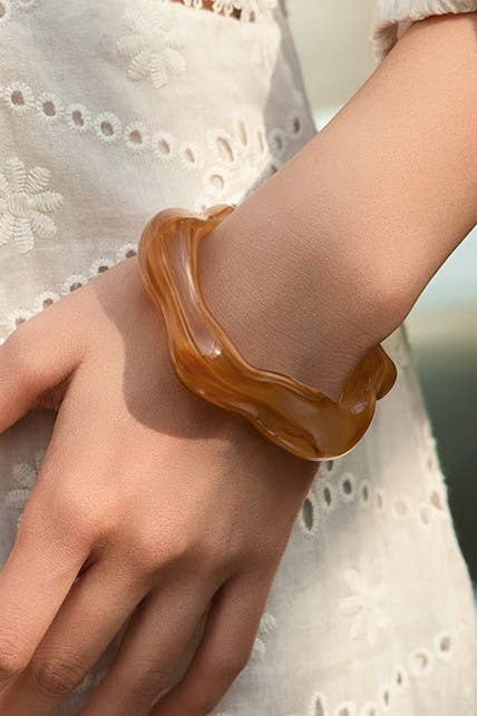 Acrylic Wavy Bamboo Design Cuff Bracelet