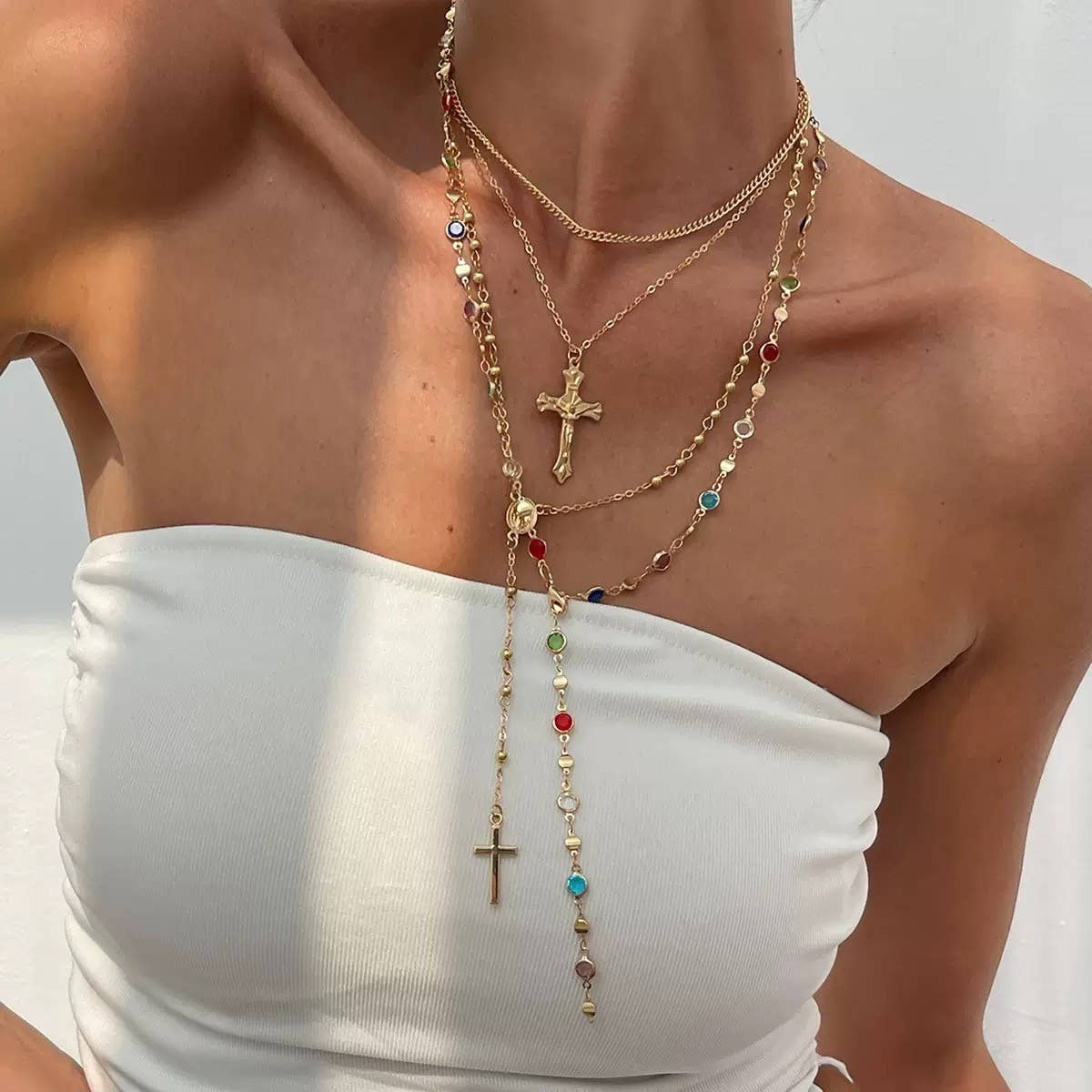 Boho Y Multi Stone Layer Necklace