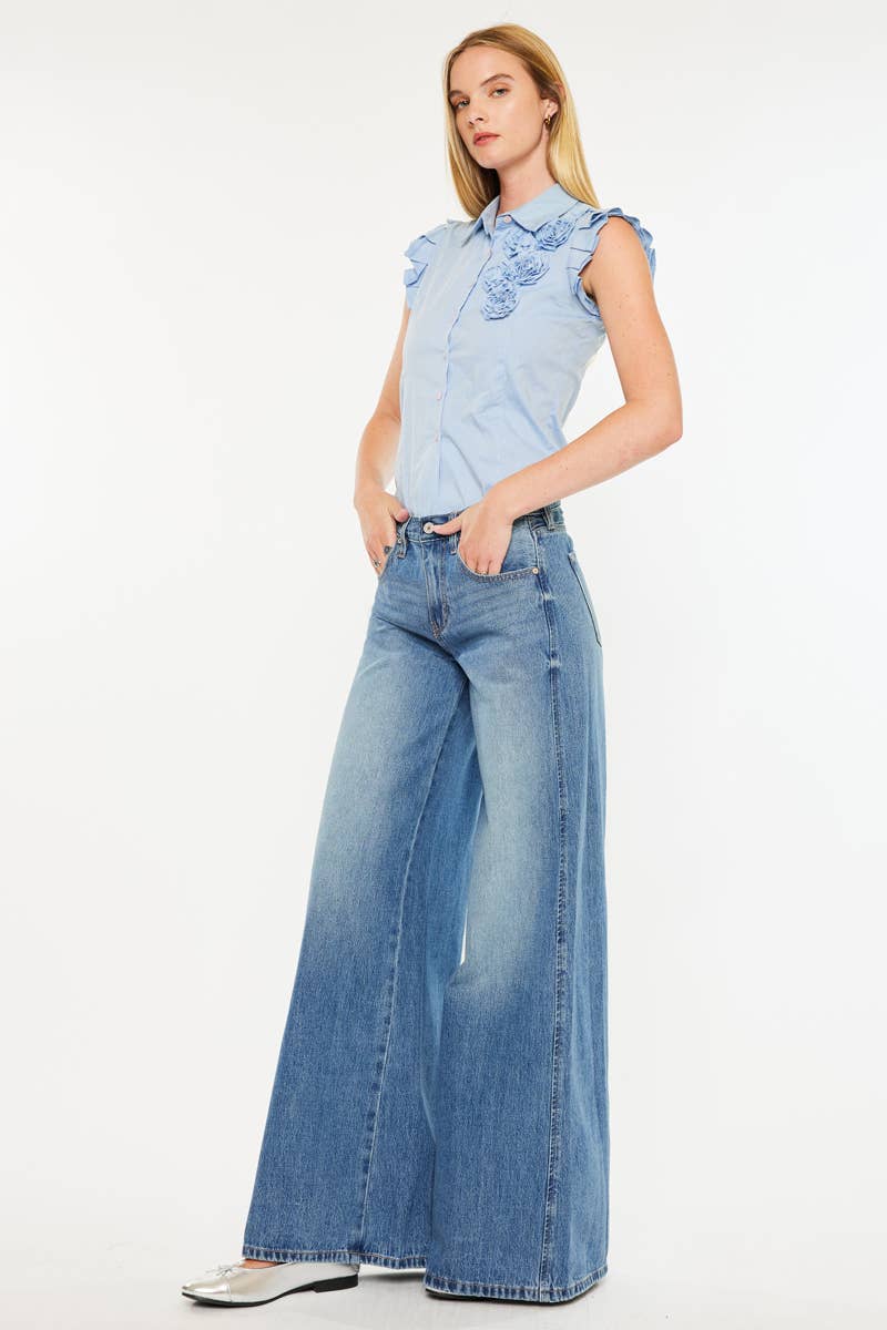 Kan Can Mid Rise Super Wide Leg Jeans