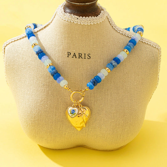 Sweetheart Beaded Porcelain Heart Charm Necklaces