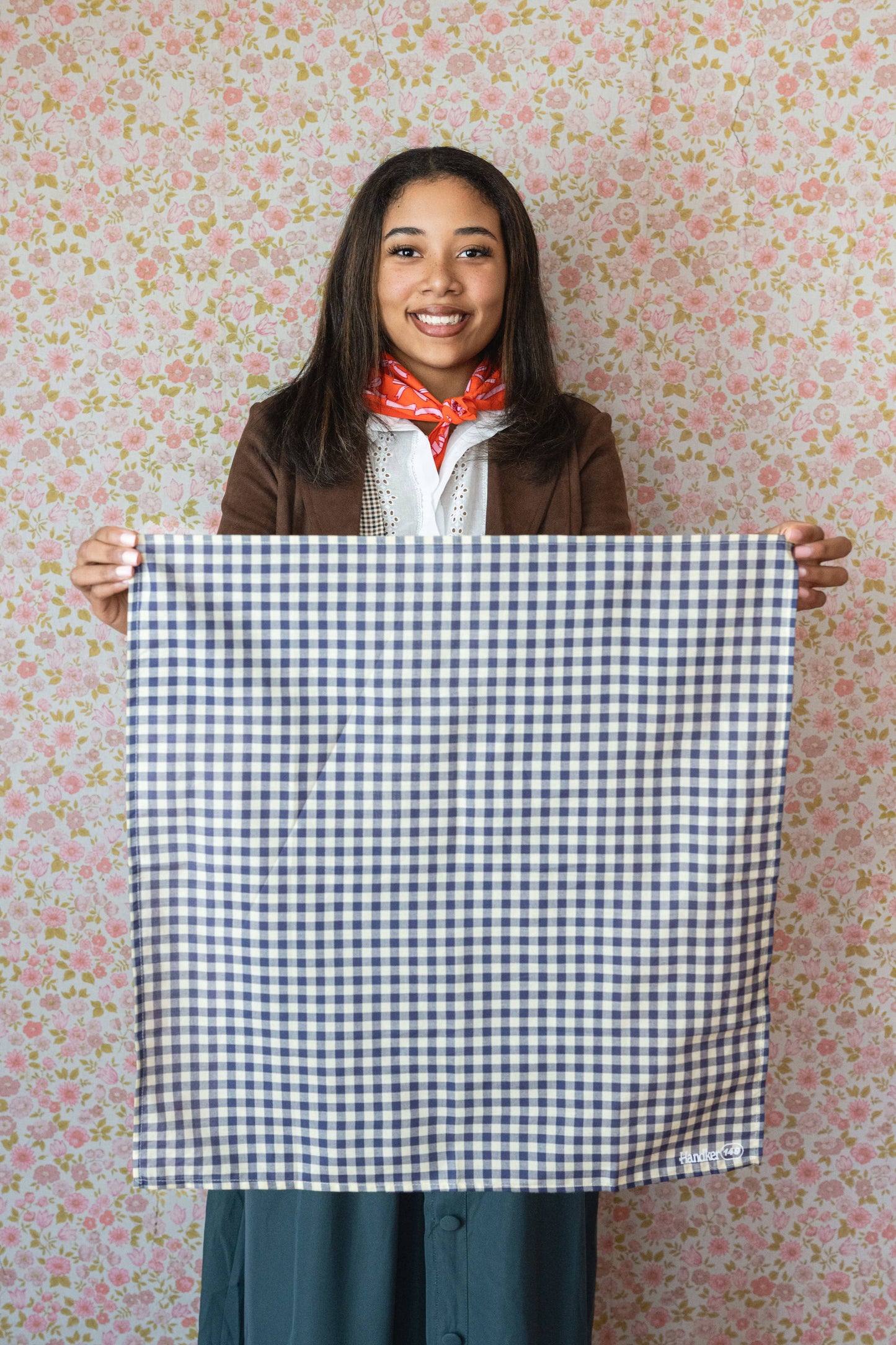 Navy Gingham Teddy Bandana