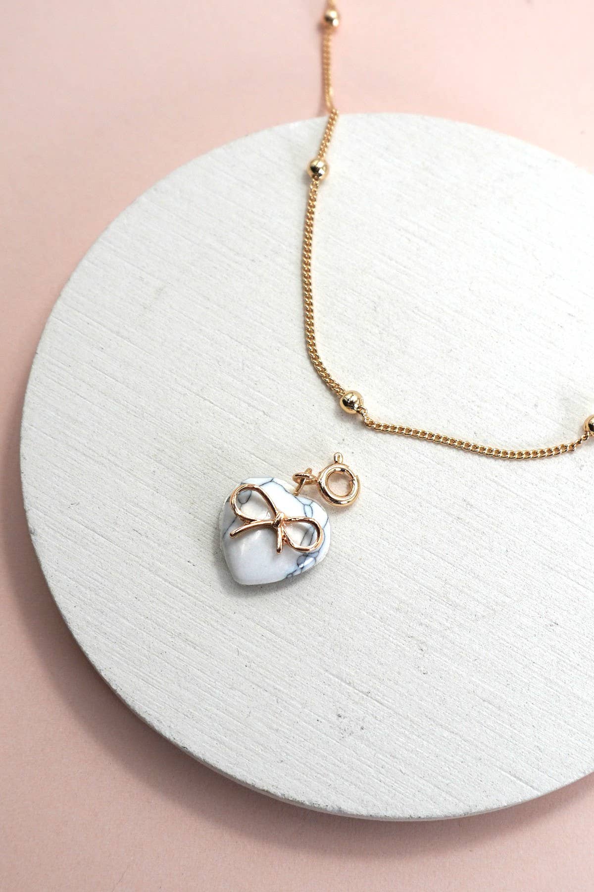 Bow Heart Ball Chain Necklace
