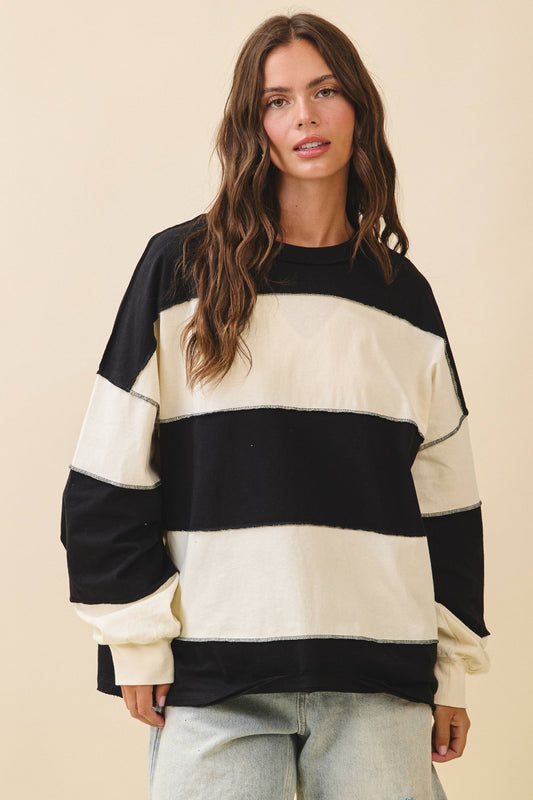 Oversized Color Block Long Sleeve Pullover