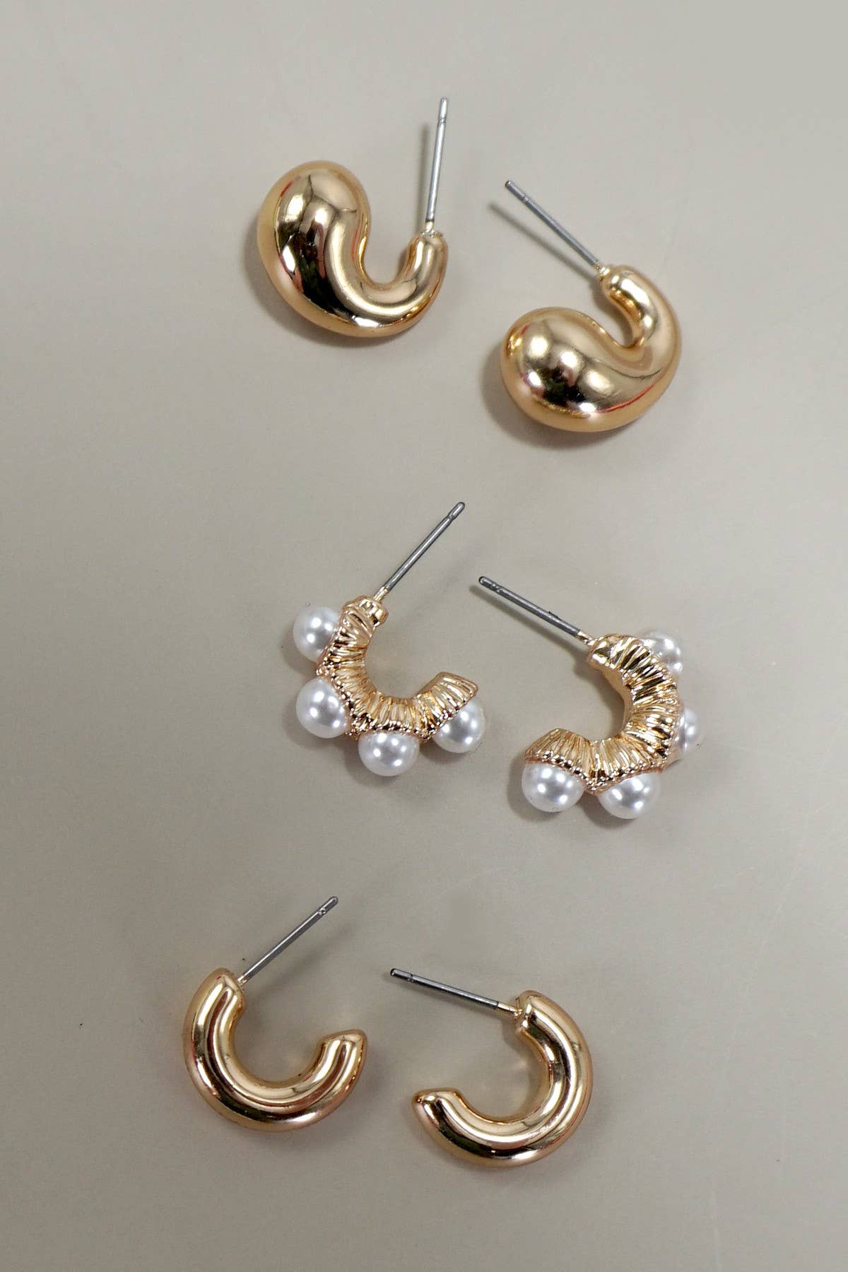 Trio Huggie Pearl Earring Set