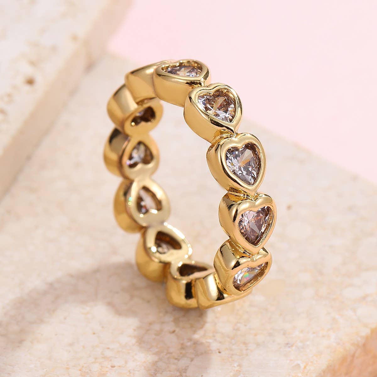 Gold Rhinestone Multi-Shape Eternity Stack Rings