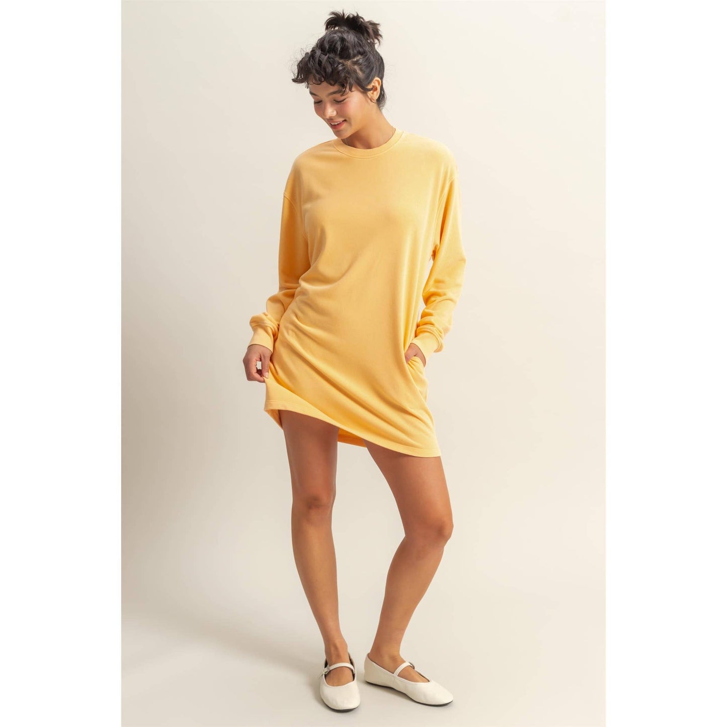 Long Sleeve Oversized Mini Dress Crewneck