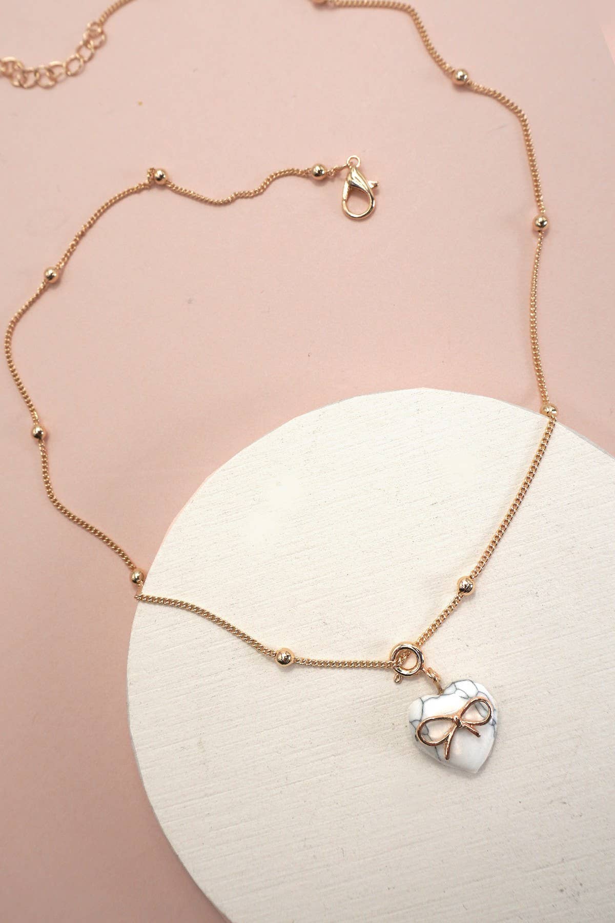 Bow Heart Ball Chain Necklace