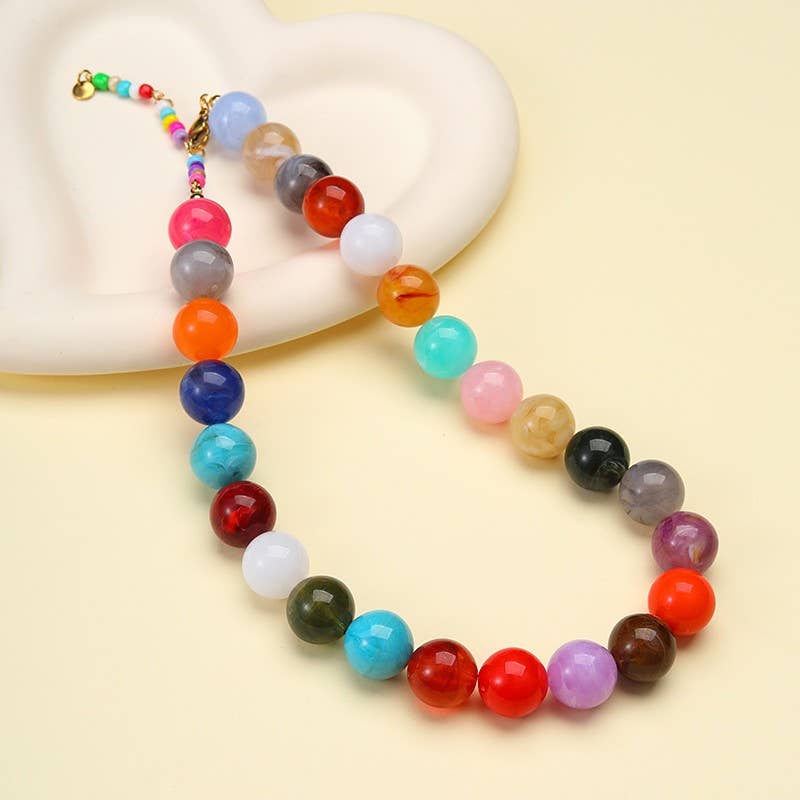 Chunky Multi-Color Marbled Resin Bead Necklace