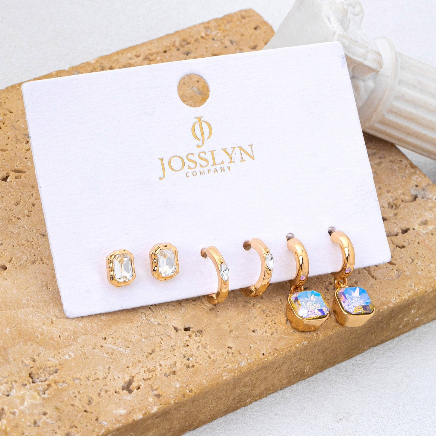 Whimsical Crystal Glass Huggie & Stud Earring Set