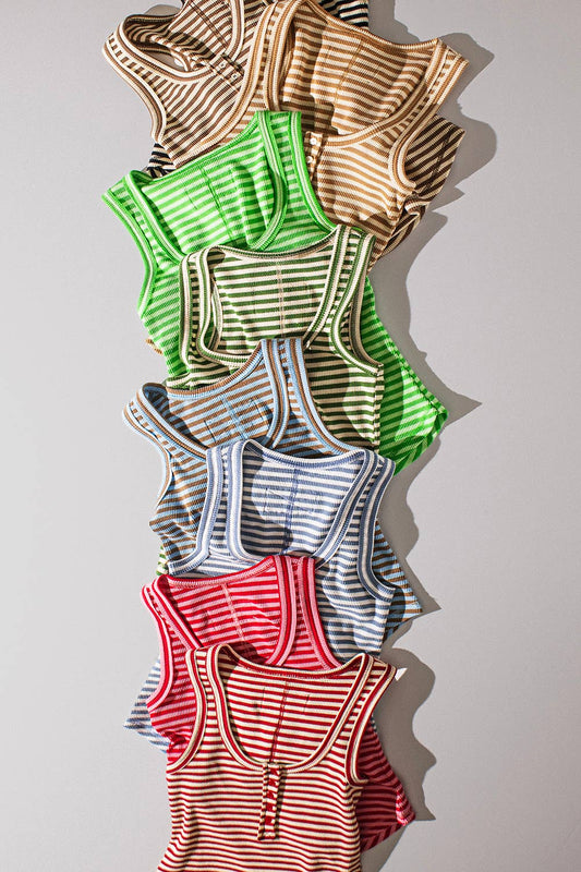 Striped Button Down Fitted Tank Top