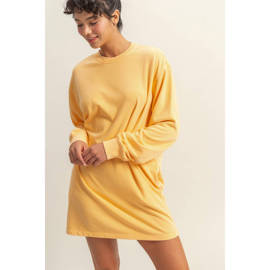 Long Sleeve Oversized Mini Dress Crewneck