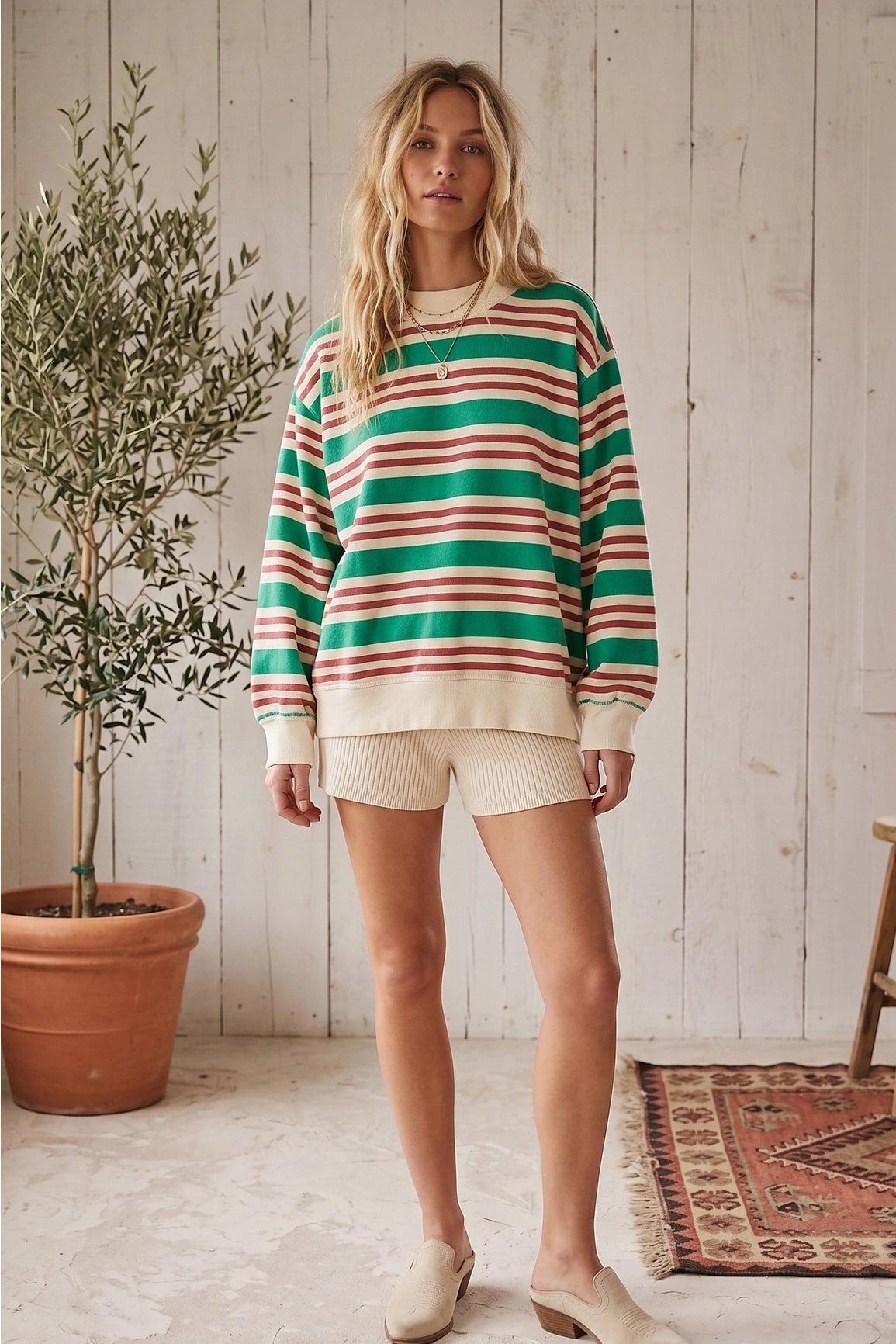 Oversized French Terry Striped Sweatshirt