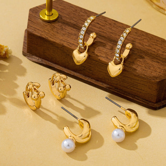 Cherry & Pearl Charm Trio Hoop Earring Set