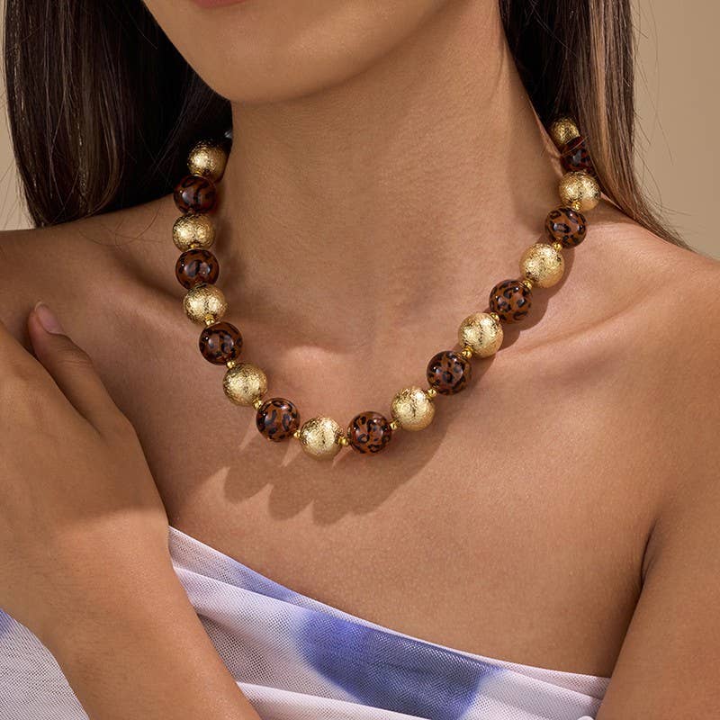 Leopard and Gold Chunky Beaded Necklace