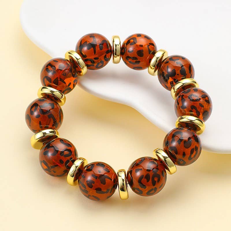 Leopard Print Beaded Stretch Bracelet