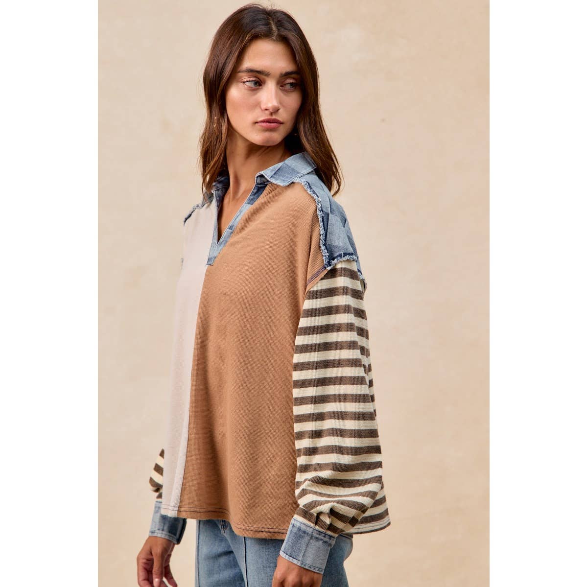 Cut Edge Denim Waffle Top
