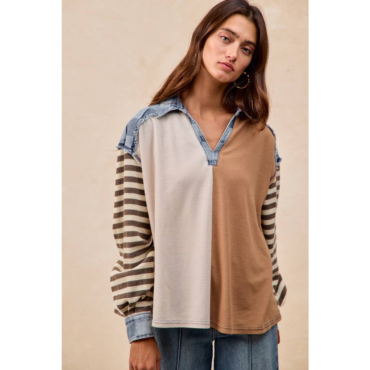 Cut Edge Denim Waffle Top