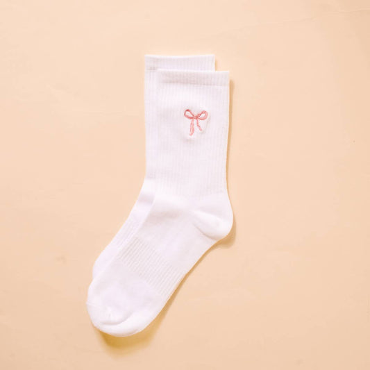 Embroidered Crew Socks–Pink Bow
