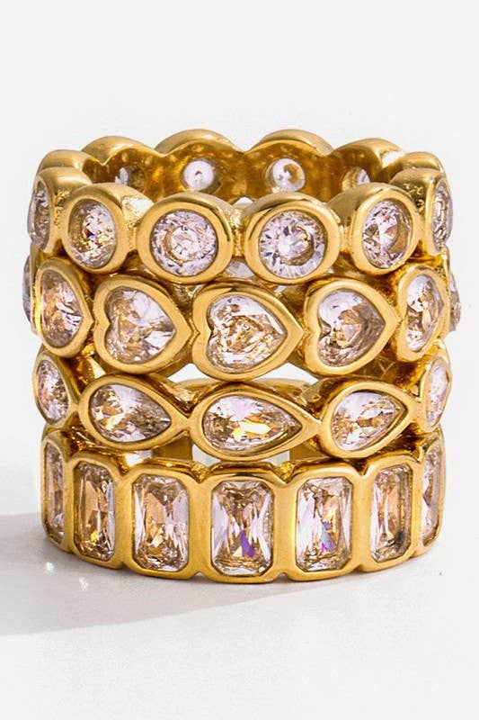 Gold Rhinestone Multi-Shape Eternity Stack Rings
