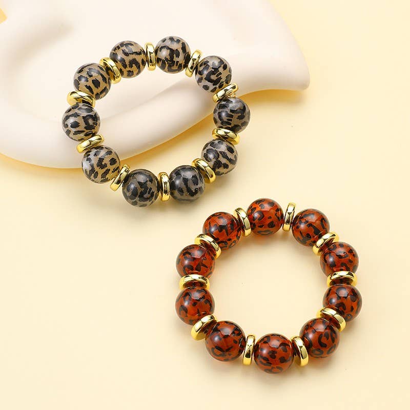 Leopard Print Beaded Stretch Bracelet