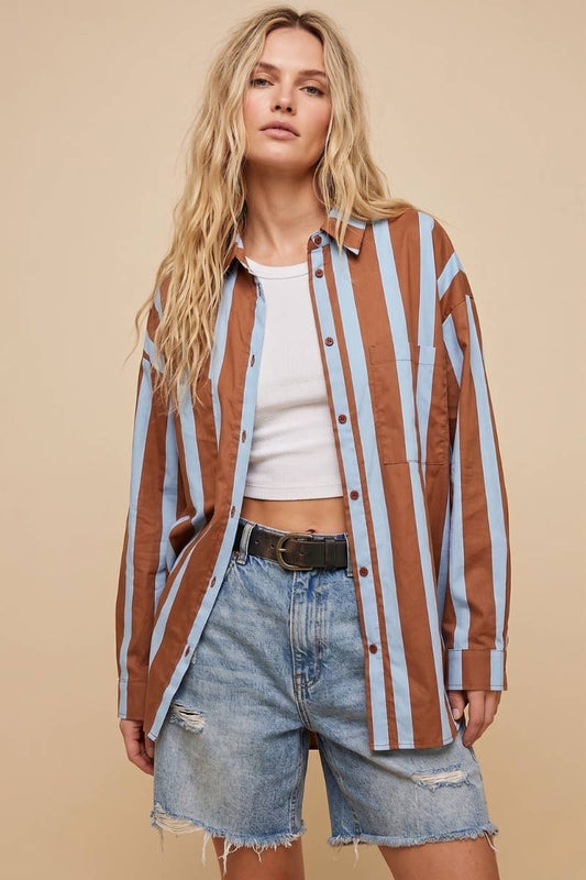 Oversized Striped Button Down