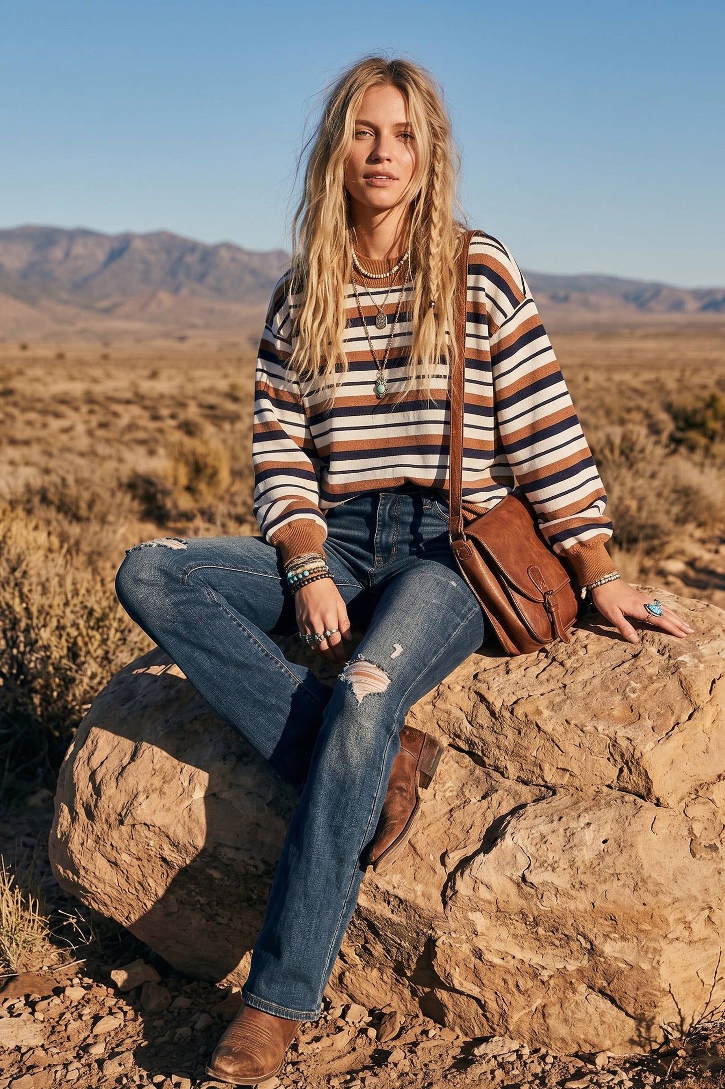 Oversized French Terry Striped Sweatshirt