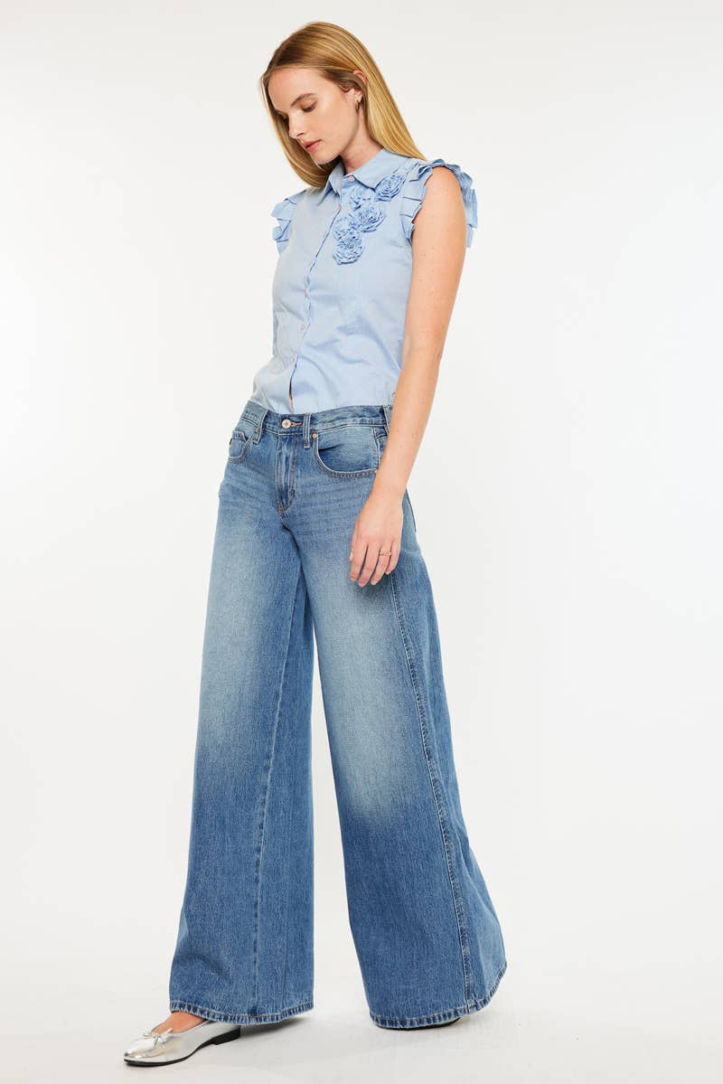 Kan Can Mid Rise Super Wide Leg Jeans
