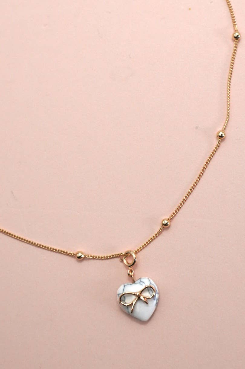 Bow Heart Ball Chain Necklace