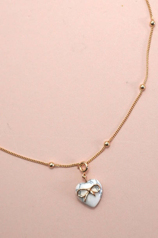 Bow Heart Ball Chain Necklace