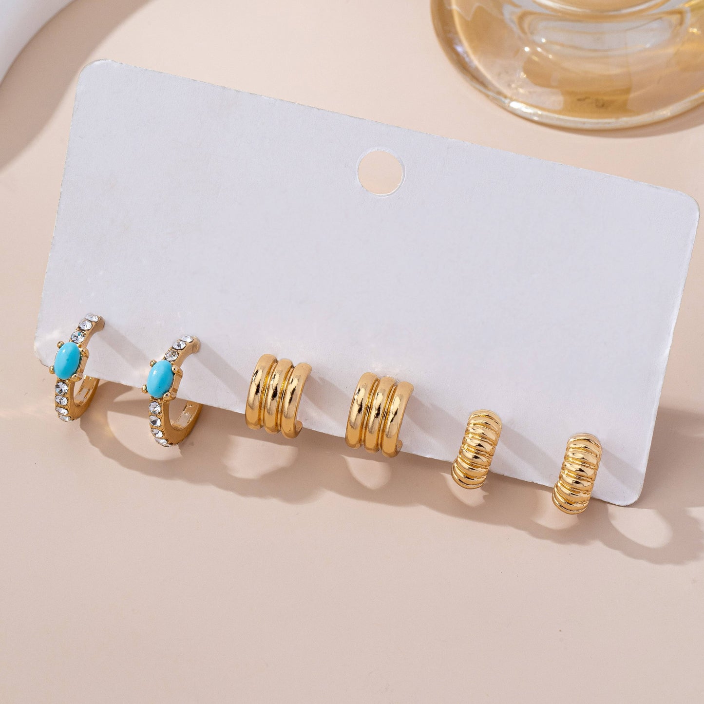 Turquoise Enamel Hoop Trio Earring Set