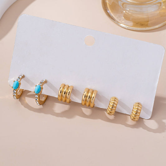 Turquoise Enamel Hoop Trio Earring Set