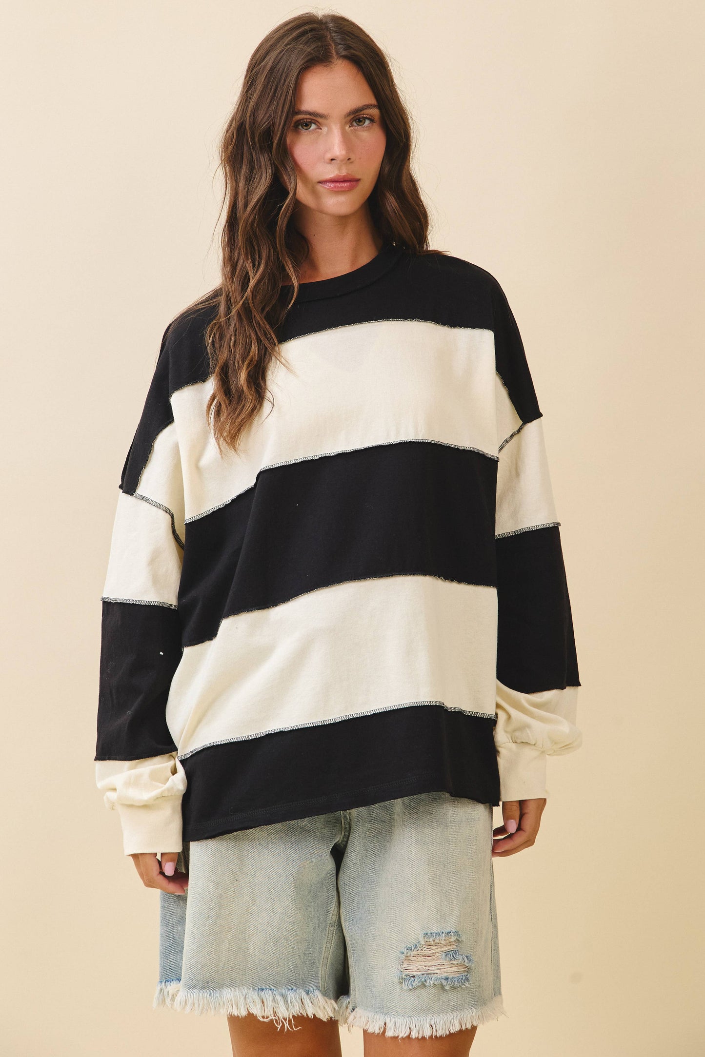 Oversized Color Block Long Sleeve Pullover
