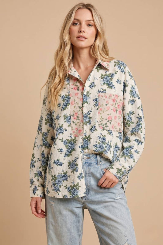 Floral Mixed Print Button Down