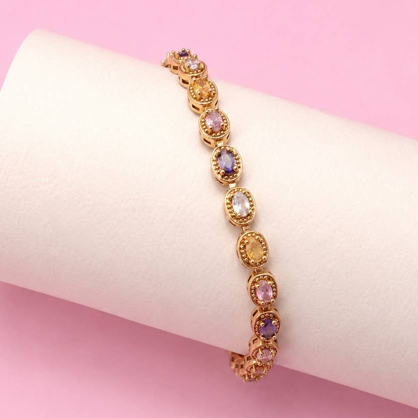 Multicolor Rainbow Crystal Halo Bracelet