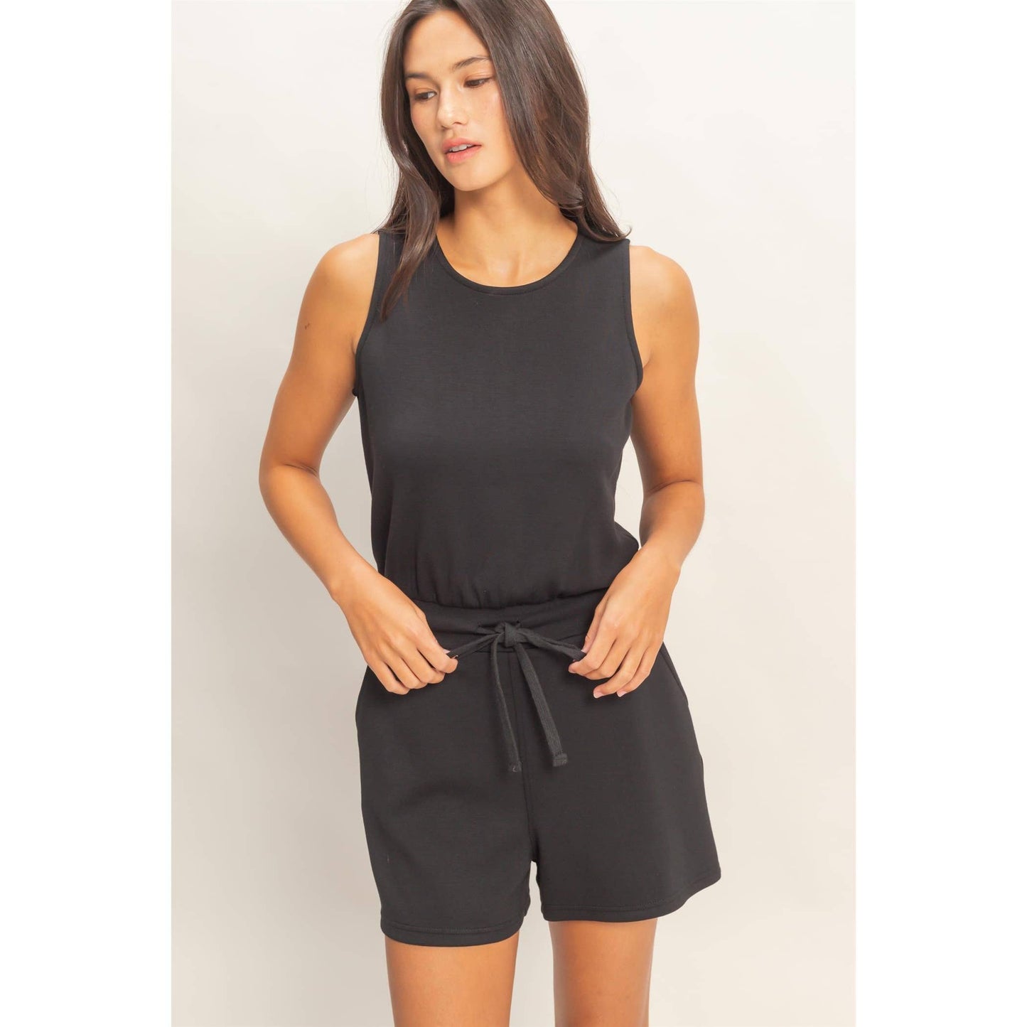 Drawstring Waist Sleeveless Romper