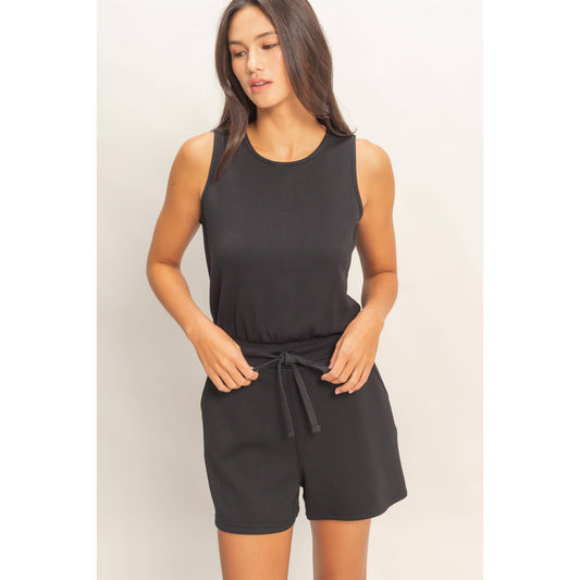 Drawstring Waist Sleeveless Romper