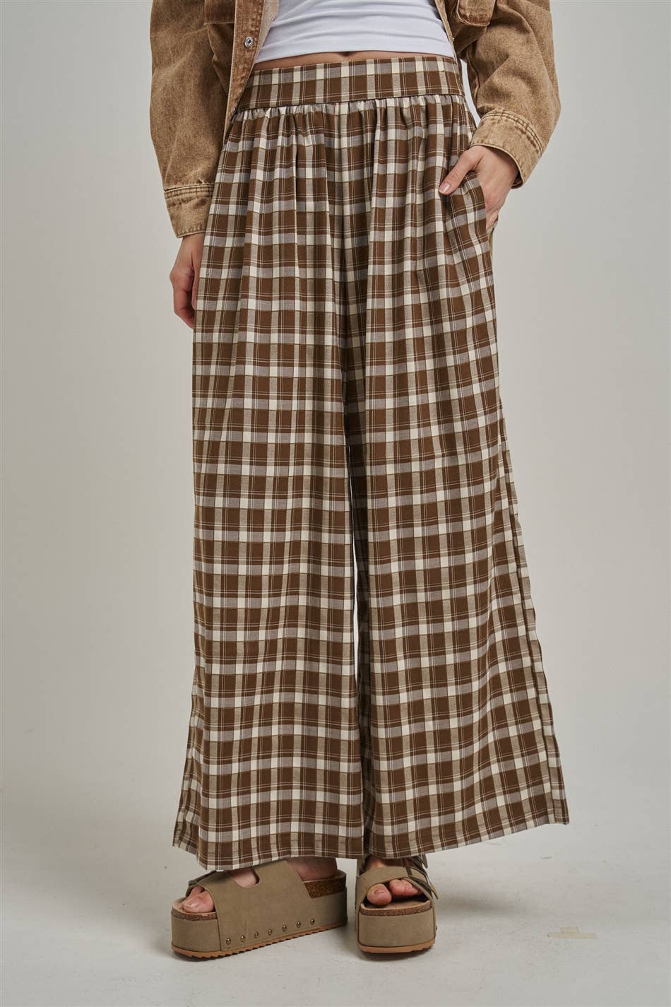Fall Plaid Boho Wide Leg Pants