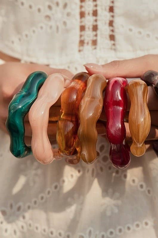 Acrylic Wavy Bamboo Design Cuff Bracelet