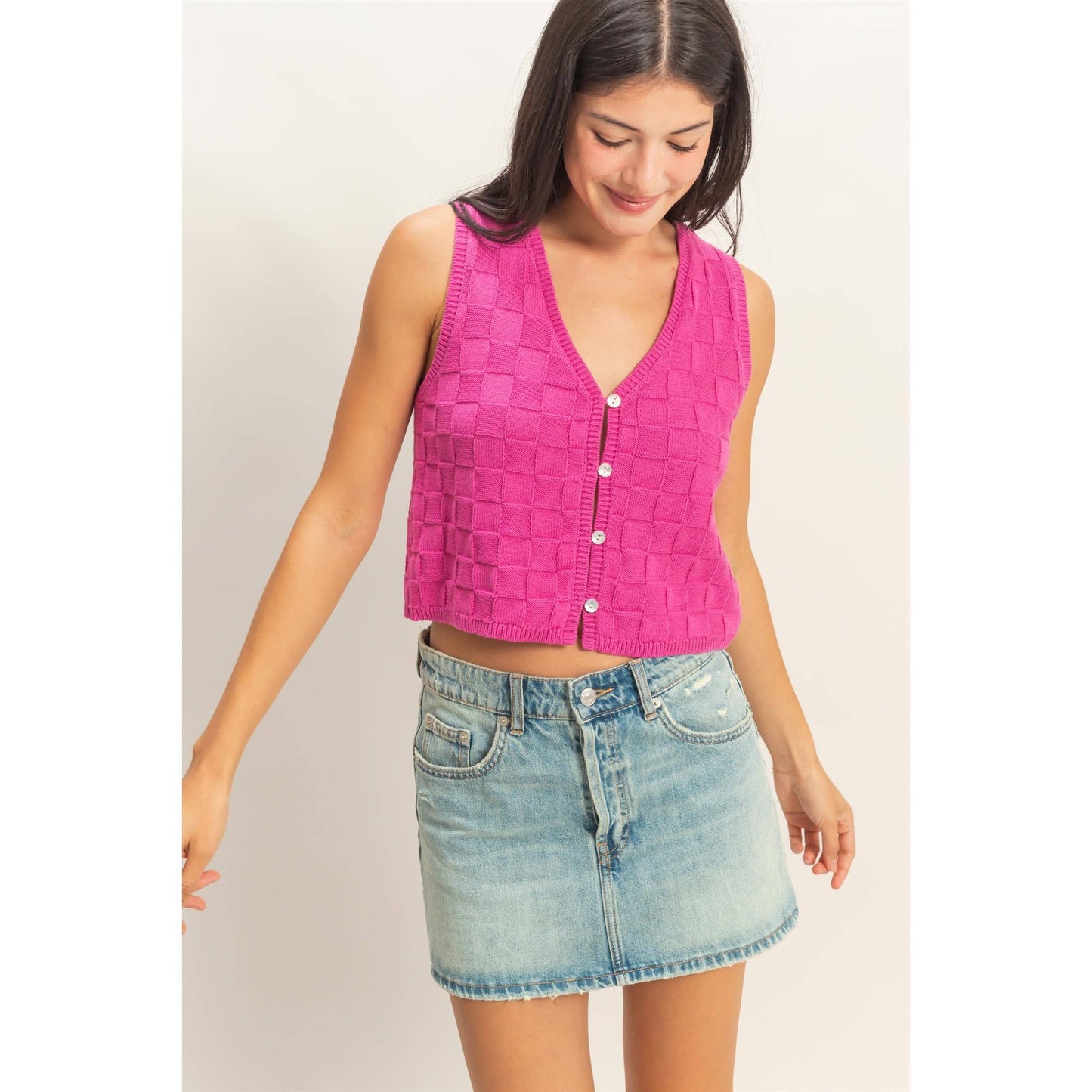 Basket Weave V-Neck Sleeveless Vest