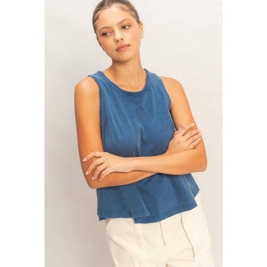 Raw Edge Detailed Sleeveless Washed Top
