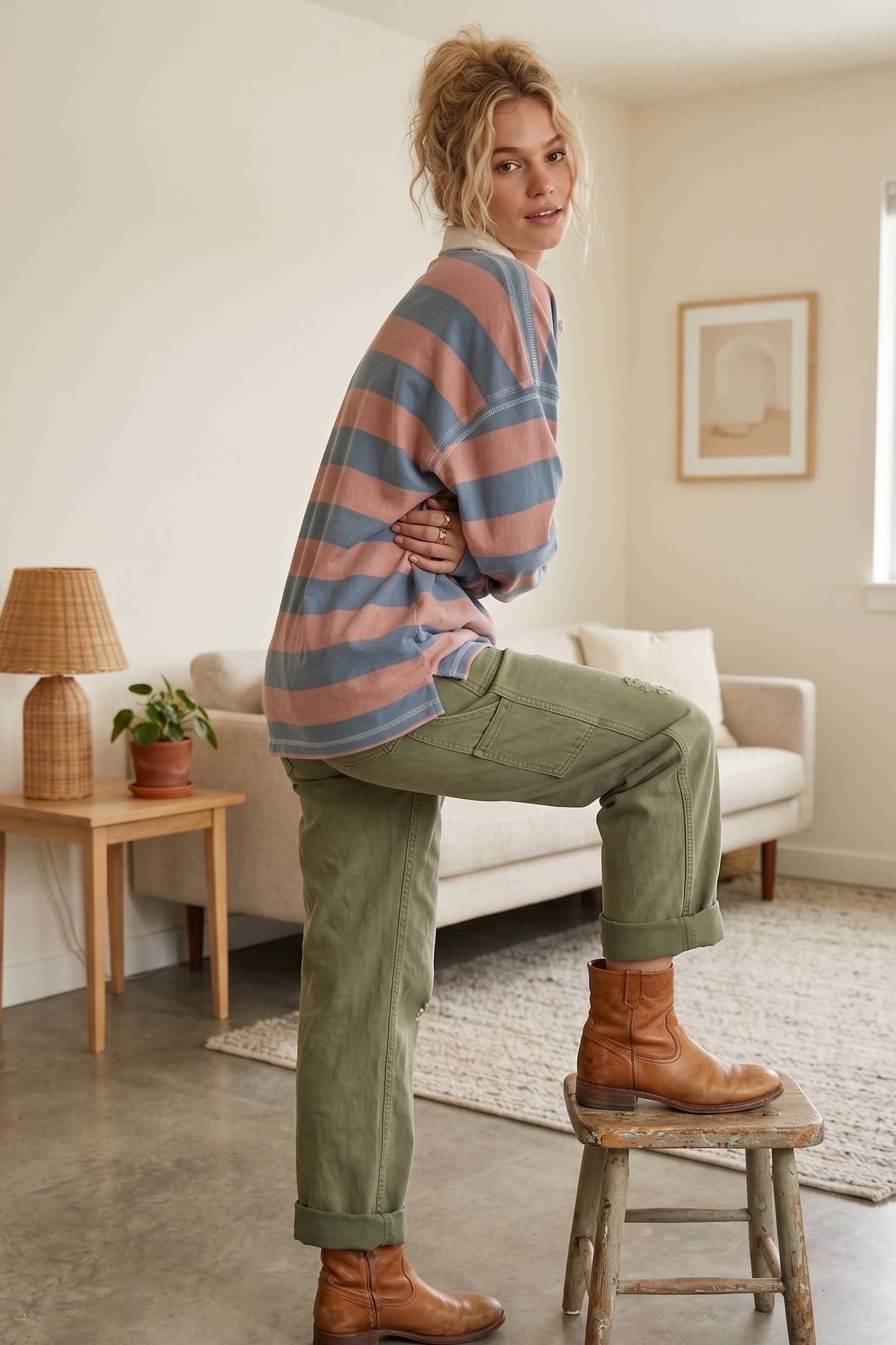 Oversized Striped Rugby Polo Top