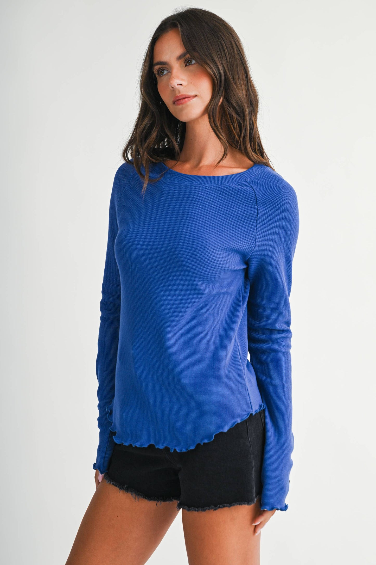 Thermal Knit Lettuce Edge Long Sleeve Top