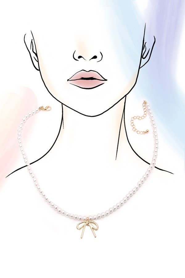 Pearl Chain Bow Necklace